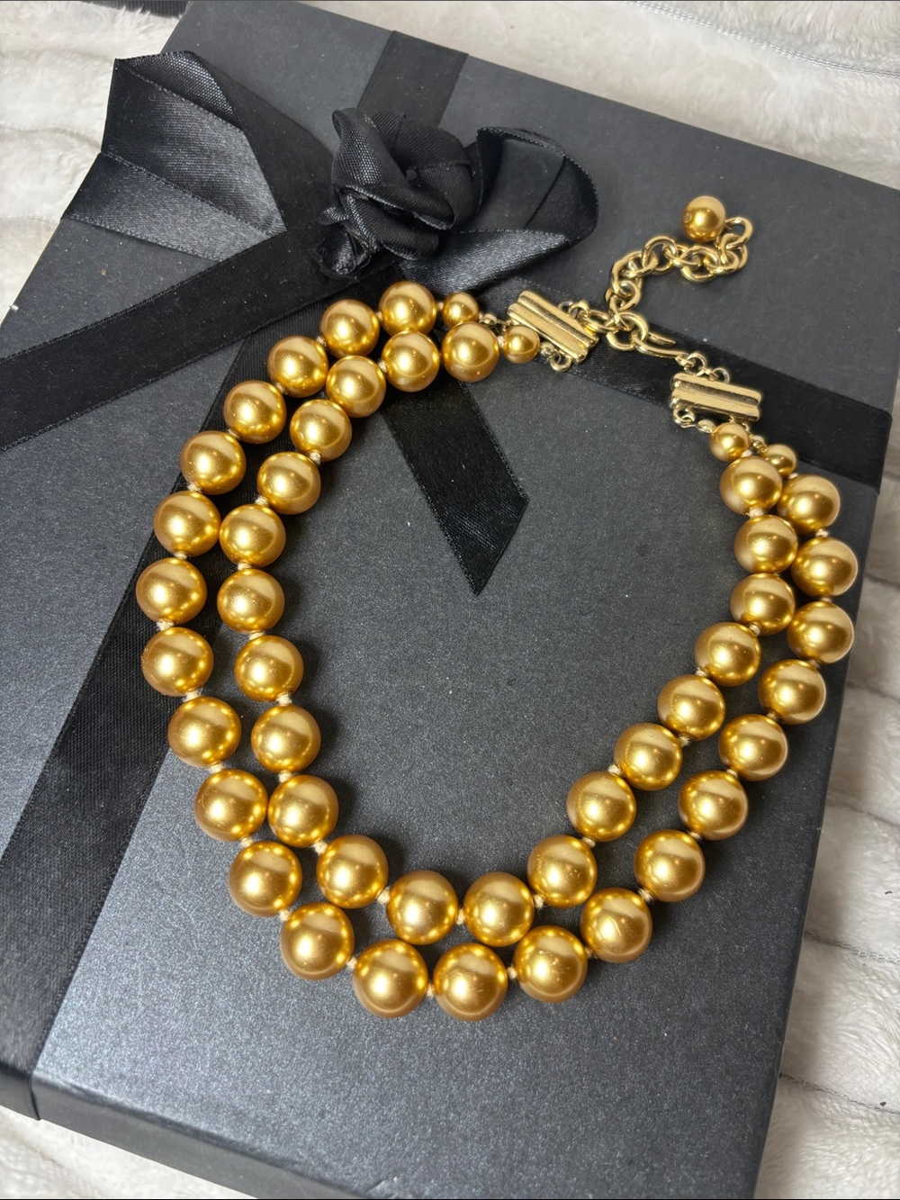 Gold Double Strand Pearl Necklace - Heavy